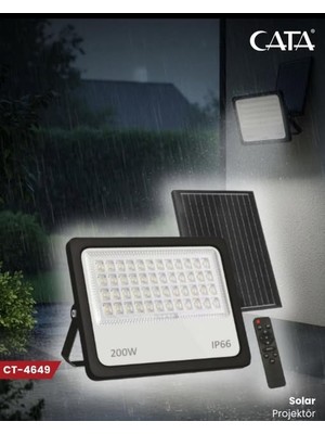Cata Atlas 200 Watt Solar LED Projektör Kumandalı Zaman Ayarlı Dış Mekana Uyumlu CT4649