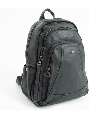 Duomino Petrol Çok Cepli Poliüretan Yıkama Deri Sırt Çantası Günlük Çanta Sırt Çantası