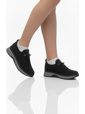 Elit Dues 0416 Siyah Tam Ortopedik Rahat Mevsimlik Günlük Kadın Ayakkabı