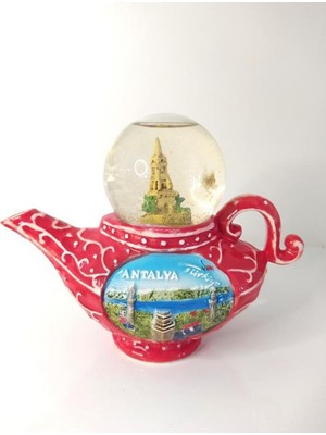 PremiumPort Sihirli Lambası Biblo, Seramik Ev ve Ofis Dekoru, Kırmızı Renk