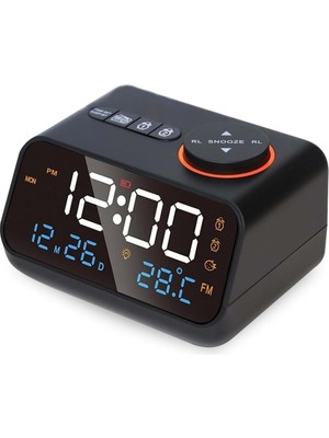 Kenly Dekoratif LED Dijital Saat – Fm Radyo, Çift Alarm, Sıcaklık ve Nem Ölçerli, Şarjlı/pilli Büyük Ekran Masa Saati