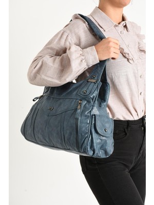 Duomino Yıkama Deri Siyah Çok Bölmeli Çapraz ve Omuz Çantası / Kol Çantası