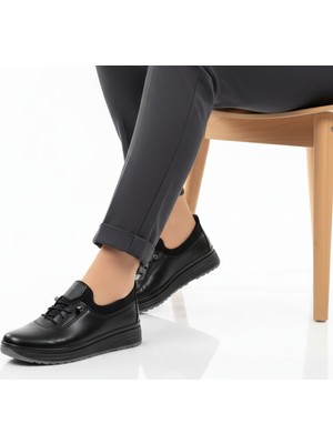 Elit Dues 0415 Siyah Tam Ortopedik Rahat Mevsimlik Günlük Kadın Ayakkabı