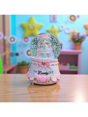 PremiumPort Sevimli Kız Büyük Boy Püskürtmeli Müzikli Işıklı Kar Küresi