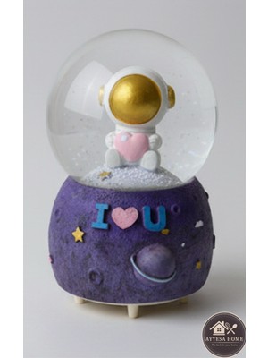 PremiumPort Büyük 16 cm Müzikli Astronot Kar Küresi, Yılbaşı ve Sevgili Hediye