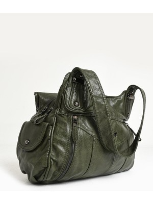 Duomino Yıkama Deri Siyah Çok Bölmeli Çapraz ve Omuz Çantası / Kol Çantası