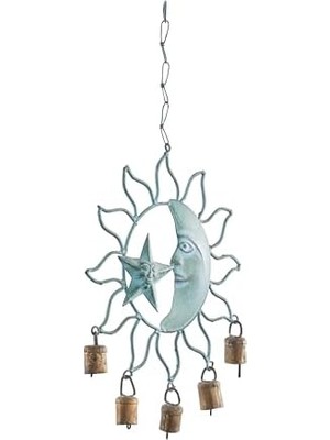Storemax Deco 79 Metal Güneş ve Ay Çanı Çanlı, 33 cm x 28 cm x 2,5 Cm, Turkuaz