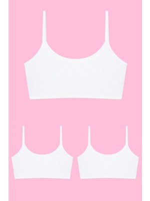 Arma Yıldız 3 Adet Beyaz Kız Çocuk Yarım Atlet Pedsiz Pamuklu Genç Kız Alıştırma Sütyeni