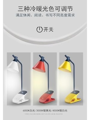 Storemax Masa Üstü Şarjlı Lamba Kıskaçlı Özel Tasarım Koni Kablolu Gece Masa Lambası Dokunmatik 3 Farklı LED Işıklı Kitap Okuma Işığı YS580 Kırmızı Renk (Kırmızı)