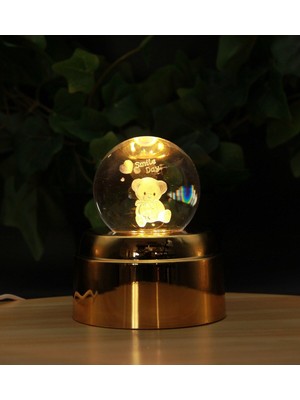 PremiumPort Işıklandırmalı 360° Dönüşümlü 3D Kristal Cam Ayıcık Küre