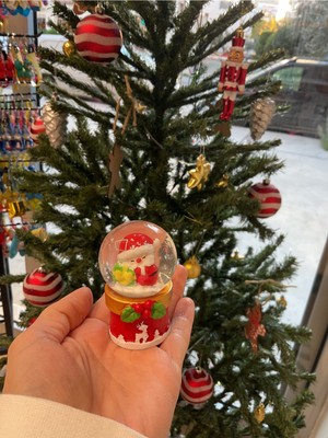 PremiumPort LED Işıklı Mini Kar Küresi 7cm, Noel Baba Dekoratif Biblo, Yılbaşı Süs