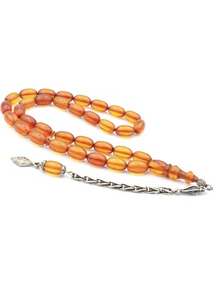 Murty99 Gümüş Kaplama Sistemli Badem Kesim Sarı Sıkma Kehribar Tesbih