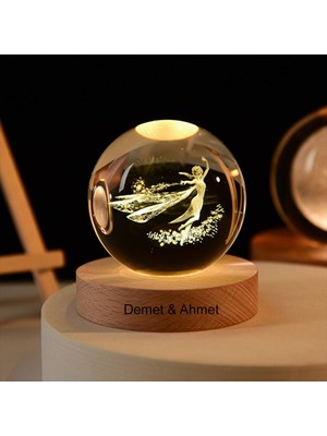 PremiumPort Işıklı Ahşap Elsa Temalı Cam Küre ve Hayat Ağacı Dekoru