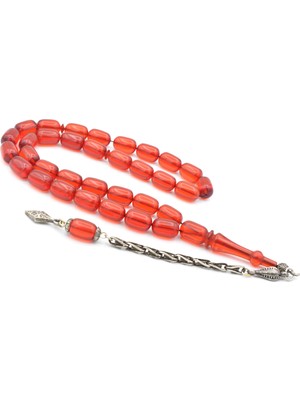 Murty99 Gümüş Kaplama Sistemli Kapsül Kesim Kırmızı Sıkma Kehribar Tesbih