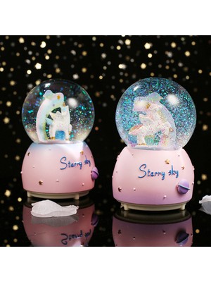 PremiumPort Büyük Boy Unicorn Kar Küresi, Işıklı, Müzikli, Püskürtmeli, Pembe