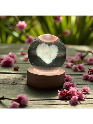 PremiumPort Kalpli Kristal Küre Gece Lambası, 3D Renk Değiştiren LED Işık, Usb, Ahşap Stand