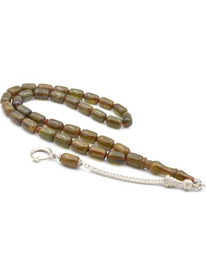 Murty99 Kamçılı Kapsül Kesim Hareli Yeşil Sıkma Kehribar Tesbih 071