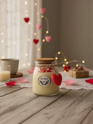 Artnest Gül Kokulu Kavanoz Mum, Kapaklı Dekoratif Mum, Özel Günler Hediyelik, Sevgililer Günü, Ev Dekoru