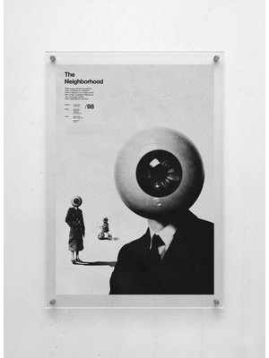 Lamazif The Neighborhood Sürreal Pleksi Tablo | Siyah Beyaz Konsept Duvar Dekoru | 50X70 & 30X40 cm | Modern Sanat Poster