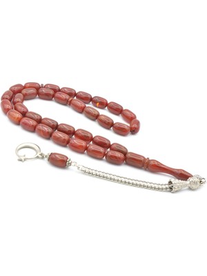 Murty99 Kamçılı Kapsül Kesim Hareli Kırmızı Sıkma Kehribar Tesbih 070