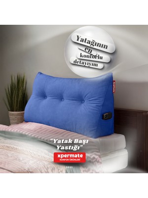 Xpermate Yatak Başı Yastığı Sırt ve Bel Destek Yastığı 120 cm Yaslanma ve Dinlenme Yastığı Mavi