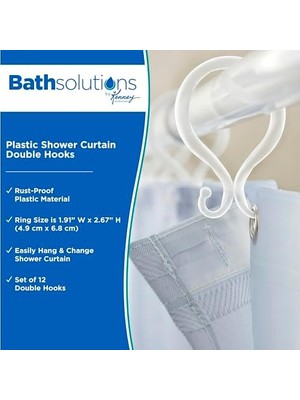 Storemax Çift Duş Perdesi Kancası (12'li Set), Şeffaf