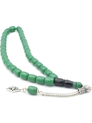 Murty99 Tilki Kuyruğu Kamçılı Fıçı Kesim Yeşil Sıkma Kehribar Tesbih 060