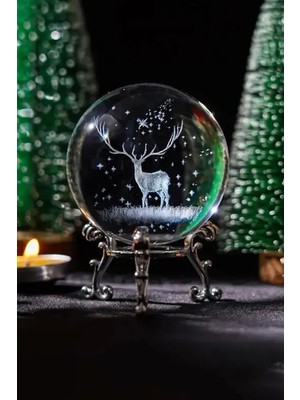 PremiumPort Şık Geyik Model Cam Küre Metal Standlı Dekoratif Figür