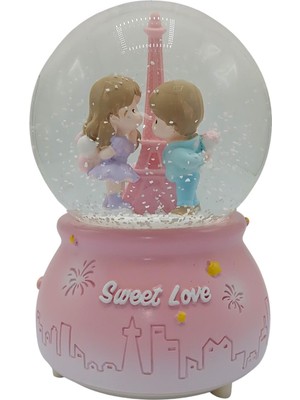 PremiumPort Pembe 13CM Müzikli ve Işıklı Paris Eyfel Kar Küresi, Şıklık ve Zarafet