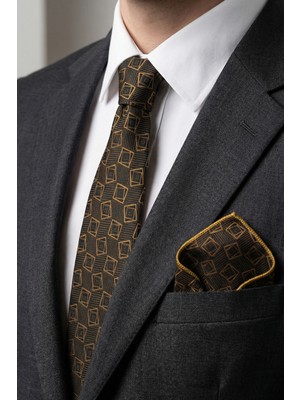 Milleniva Geometrik Desen Kahve Kravat & Mendil