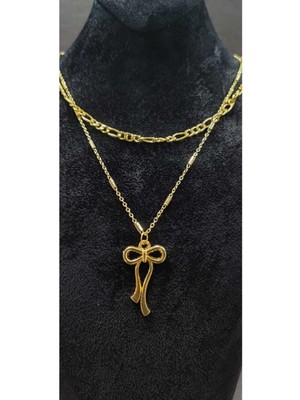 KirLinova Çift Zincirli Fiyonk Figürlü Kadın Kolye