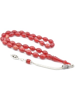 Murty99 Tilki Kuyruğu Kamçılı Beyzi Kesim Hareli Kırmızı Sıkma Kehribar Tesbih 054