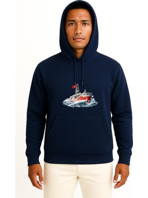 Bahriyeli Collection Kapüşonlu Abdülhamid Han Sondaj Gemisi Dalgalar Arası Göğüs ve Sırt Baskılı Unisex Sweatshirt
