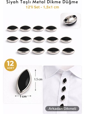 Josellini Mekik Model Dikmeli Düğme 12’li Set – 1,5x1 cm – 4 Renk Seçenekli Dekoratif Metal Düğme