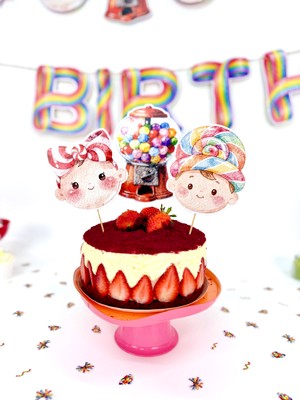Candy Shop Temalı Cake Topper Seti – Renkli Şeker Figürlü Pasta Süsü