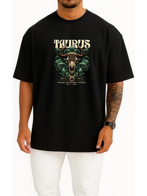 Bahriyeli Collection Oversize Boğa Burcu Zodiac Taurus Göğüs Baskılı Unisex T-Shirt
