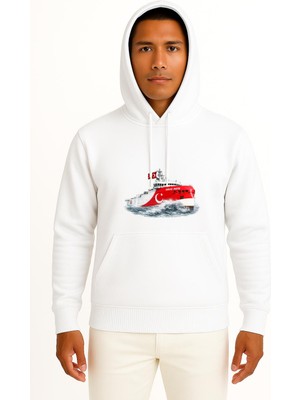 Bahriyeli Collection Kapüşonlu Mta Oruç Reis Dalgalar Arası Göğüs ve Sırt Baskılı Unisex Sweatshirt