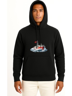 Bahriyeli Collection Kapüşonlu Abdülhamid Han Sondaj Gemisi Dalgalar Arası Göğüs ve Sırt Baskılı Unisex Sweatshirt