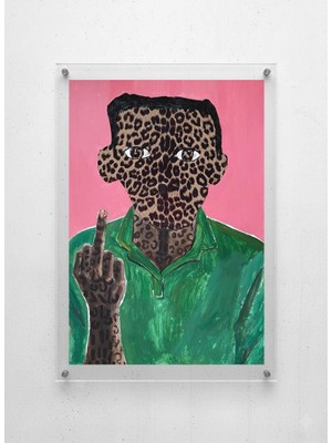 Lamazif Leopar Desenli Sürreal Portre Pleksi Tablo | Modern Cesur Duvar Dekoru | 50X70 & 30X40 cm | Çağdaş Sanat Poster