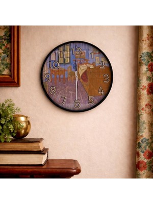 Caseras Van Gogh Arles'teki Yatak Odası Desenli Cam Duvar Saati 28 cm – Sessiz Mekanizma, Modern Dekor