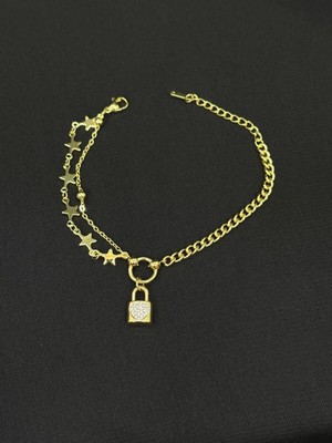 Melisa Takı & Aksesuar 316L Çelik Gold Renk Kilit Yıldız Bileklik