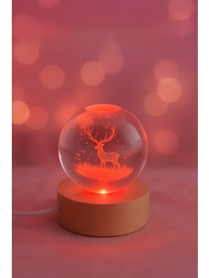 PremiumPort Geyik Figürlü LED Işıklı 3D Cam Küre ile Sıcak Atmosfer Yaratın