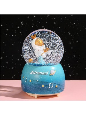 PremiumPort Mavi Astronot Püskürtmeli Kar Küresi, Işıklı ve Müzikli 16X12 cm