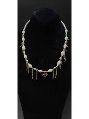 KirLinova Göz Figür Detaylı Zincirli Boncuklu Kadın Kolye