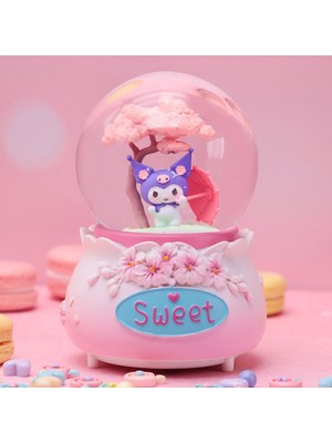 PremiumPort Pembe Kuromi Orta Boy Kar Küresi Işıklı ve Müzikli
