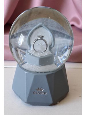 PremiumPort Kervanım Tek Taş Pırlanta Işıklı Müzikli Püskürtme Kar Küresi (Gri)