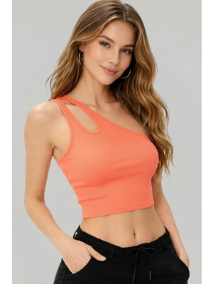 Poodle Tek Omuz Askılı Crop - Mercan