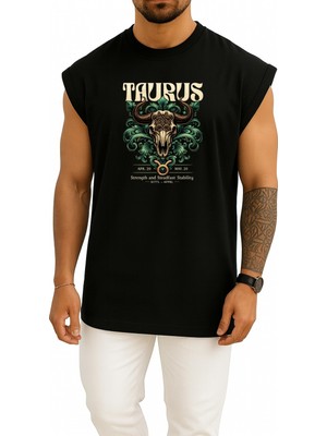 Bahriyeli Collection Oversize Boğa Burcu Zodiac Taurus Göğüs Baskılı Atlet