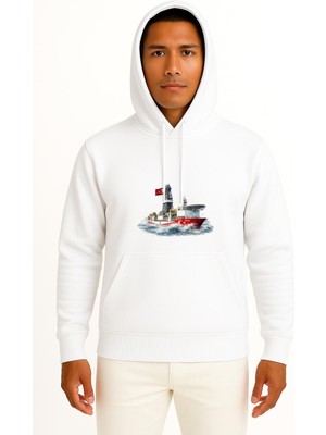 Bahriyeli Collection Kapüşonlu Fatih Sondaj Gemisi Dalgalar Arası Göğüs ve Sırt Baskılı Unisex Sweatshirt