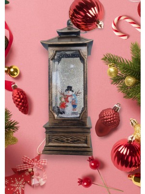 PremiumPort Sulu Simli Kardan Adam ve Çocuklar Kar Küresi Yılbaşı Süsü 31X11X10CM